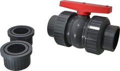 Simtech - 3" Pipe, Full Port, PVC True Union Design Ball Valve - Inline - Two Way Flow, FNPT x FNPT Ends, Tee Handle, 150 WOG - Americas Industrial Supply