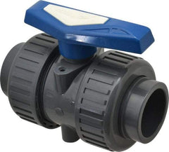 Simtech - 2" Pipe, Full Port, PVC True Union Design Ball Valve - Inline - Two Way Flow, FNPT x FNPT (with Socket Adapter) Ends, Tee Handle, 232 WOG - Americas Industrial Supply