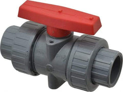 Simtech - 1" Pipe, Full Port, CPVC True Union Design Ball Valve - Inline - Two Way Flow, FNPT x FNPT (with Socket Adapter) Ends, Tee Handle, 232 WOG - Americas Industrial Supply