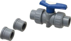 Simtech - 1/2" Pipe, Full Port, CPVC True Union Design Ball Valve - Inline - Two Way Flow, FNPT x FNPT (with Socket Adapter) Ends, Tee Handle, 232 WOG - Americas Industrial Supply