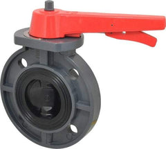 Simtech - 3" Pipe, Wafer Butterfly Valve - Lever Handle, PVC Body, EPDM Seat, 150 WOG, Polypropylene Disc, Stainless Steel Stem - Americas Industrial Supply