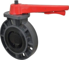 Simtech - 4" Pipe, Wafer Butterfly Valve - Lever Handle, PVC Body, EPDM Seat, 150 WOG, Polypropylene Disc, Stainless Steel Stem - Americas Industrial Supply