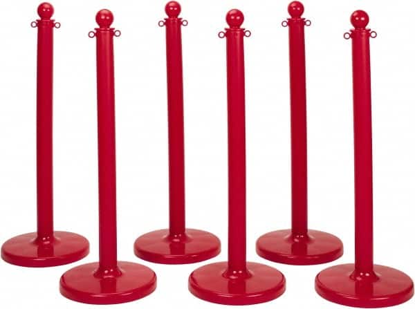 PRO-SAFE - 40" High, 2-1/2" Pole Diam, Warning Post - 14" Base Diam, Round Plastic Base, Red Plastic Post, For Outdoor Use - Americas Industrial Supply