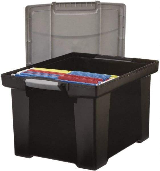 Storex - 1 Compartment, 18-1/2" Wide x 10-7/8" High x 14-1/4" Deep, Portable Storage Box - Plastic, Black/Silver - Americas Industrial Supply