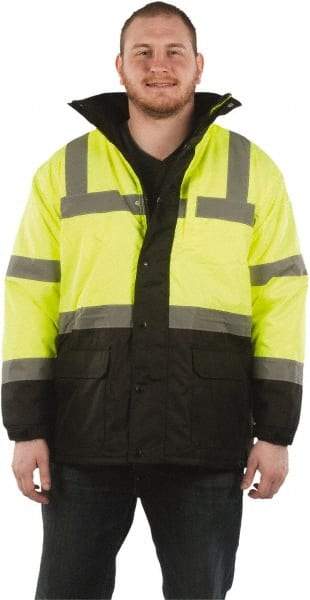 Utility Pro Wear - Size L Cold Weather & High Visibility Parka - Yellow, Polyester & Teflon, Zipper, Snaps Closure - Americas Industrial Supply
