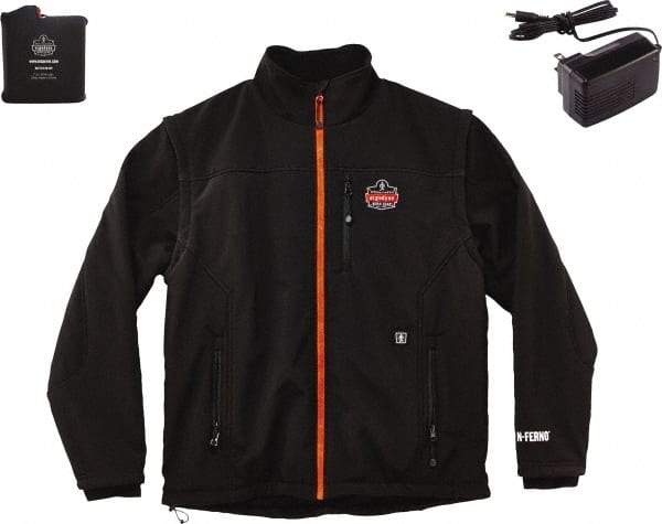 Ergodyne - Size XL Heated & Cold Weather Jacket - Black, Polyester, Zipper Closure, 42 to 46" Chest - Americas Industrial Supply