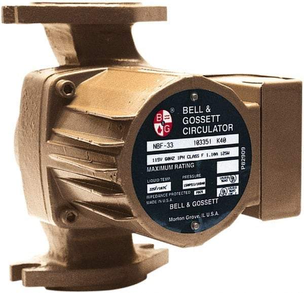 Bell & Gossett - .17 hp, 1 Phase, Bronze Housing, Noryl Impeller, Inline Circulator Pump - 115/230V Volt, 60 Hz Hz, 125 Max psi, 120V Motor - Americas Industrial Supply