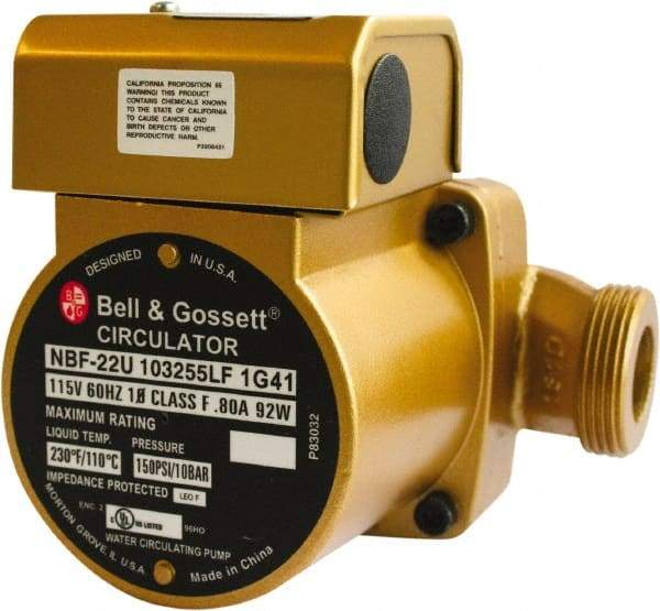 Bell & Gossett - 0.05 hp, 1 Phase, Bronze Housing, Noryl Impeller, Inline Circulator Pump - 115/230V Volt, 60 Hz Hz, 125 Max psi, 120V Motor - Americas Industrial Supply