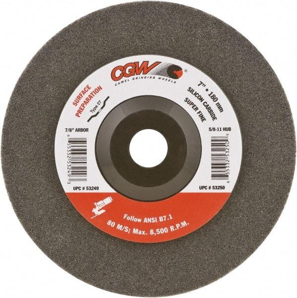 Camel Grinding Wheels - 4-1/2" Very Fine Grade Silicon Carbide Deburring Disc - 5/8-11 Threaded Center Hole, Arbor Connection, Gray - Americas Industrial Supply