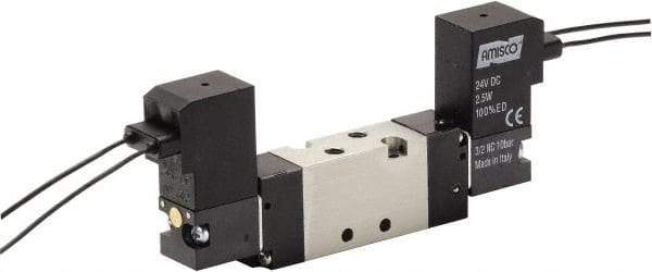 ARO/Ingersoll-Rand - 10-32" Inlet x Solenoid Actuator, Solenoid Return, 2 Position, Body Ported Solenoid Air Valve - 24 VDC Input, 1/4 CV, 4 Way, 115 psi, 122° Max Temp - Americas Industrial Supply