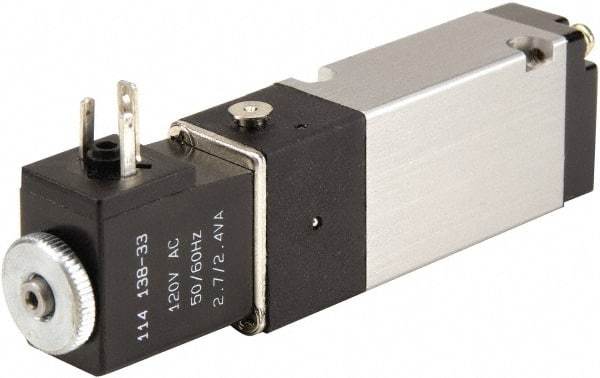 ARO/Ingersoll-Rand - 1/8" Inlet x 1/8" Outlet, Solenoid Actuator, Spring Return, 2 Position, Body Ported Solenoid Air Valve - 24 VDC Input, 0.7 CV, 4 Way, 115 psi, 122° Max Temp - Americas Industrial Supply
