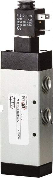 ARO/Ingersoll-Rand - 1/2" Inlet x 1/2" Outlet, Single Solenoid Actuator, Spring Return, 2 Position, Body Ported Solenoid Air Valve - 120 VAC Input, 4.32 CV, 3 Way, 115 psi, 122° Max Temp, 15° Min Temp - Americas Industrial Supply