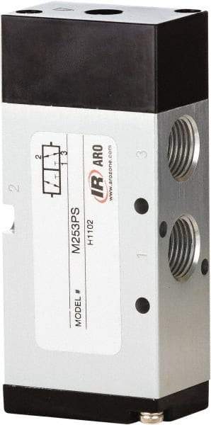 ARO/Ingersoll-Rand - 1/2" Inlet x 1/2" Outlet, Pilot Actuator, Spring Return, 2 Position, Body Ported Solenoid Air Valve - 4.32 CV, 3 Way, 140 psi, 122° Max Temp, 15° Min Temp - Americas Industrial Supply