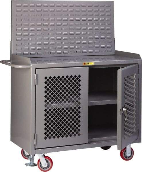 Little Giant - Mobile Bench Cabinet with Louvered Panel - Steel, Gray, 48" Long x 24" Deep x 65" High - Americas Industrial Supply