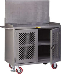 Little Giant - Mobile Bench Cabinet with Pegboard Panel - Steel, Gray, 48" Long x 24" Deep x 65" High - Americas Industrial Supply