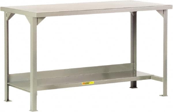 Little Giant - 60 Wide x 36" Deep x 36" High, 12 Gauge Steel Workbench - Edge Turned Down, Fixed Legs, Gray - Americas Industrial Supply