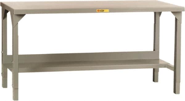 Little Giant - 48 Wide x 30" Deep x 27" High, 12 Gauge Steel Workbench - Edge Turned Down, Adjustable Height Legs, Gray - Americas Industrial Supply