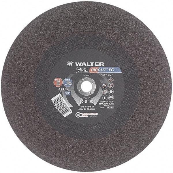 WALTER Surface Technologies - 16" 24 Grit Aluminum Oxide Cutoff Wheel - 5/32" Thick, 1" Arbor, 3,800 Max RPM, Use with Stationary Tools - Americas Industrial Supply