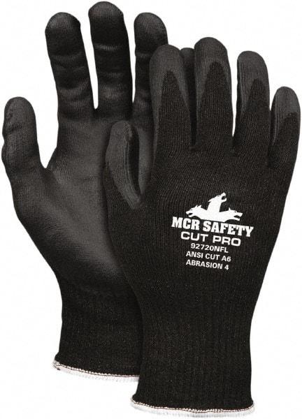 MCR Safety - Size M (8), ANSI Cut Lvl A6, Puncture Lvl 4, Abrasion Lvl 4, Nitrile Coated Cut Resistant Gloves - Palm & Fingertips Coated, Black, Paired - Americas Industrial Supply