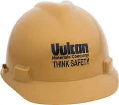 MSA - ANSI Type I, Class E Rated, 4-Point, Ratchet Adjustment Hard Hat - Size 6-1/2 to 8, Gold, Standard Brim, Vulcan - Americas Industrial Supply
