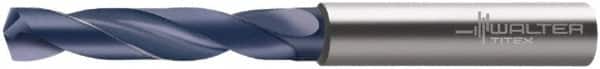 Walter-Titex - 14.2mm 140° Spiral Flute Solid Carbide Screw Machine Drill Bit - TiAlN Finish, Right Hand Cut, 1.677" Flute Length, 5" OAL, Special Type Point, Straight Shank - Americas Industrial Supply
