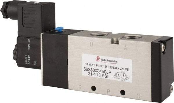 PRO-SOURCE - 3/8", 5/2 Way Single Stacking Solenoid Valve - 24 VDC, 1.9 CV Rate, 2.81" High x 6.22" Long - Americas Industrial Supply