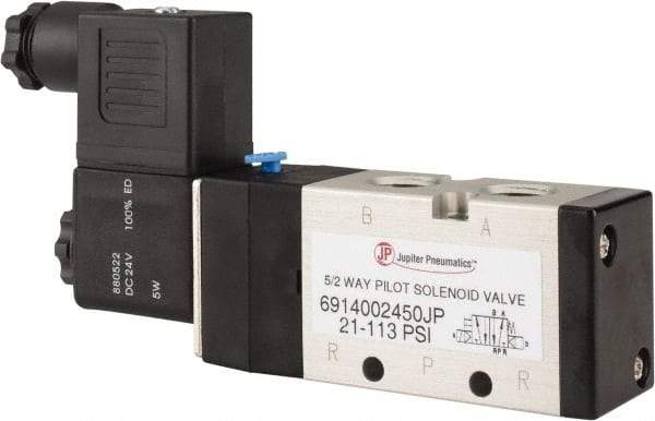 PRO-SOURCE - 1/4", 5/2 Way Single Stacking Solenoid Valve - 24 VDC, 0.98 CV Rate, 2.6" High x 5.12" Long - Americas Industrial Supply