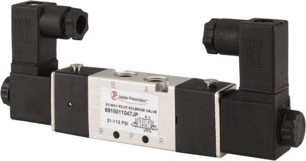 PRO-SOURCE - 1/8", 5/2 Way Body Ported Stacking Solenoid Valve - 110 VAC, 1.36 CV Rate, 1.36" High x 5.43" Long - Americas Industrial Supply