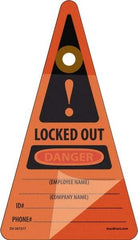 NMC - 7" High x 4" Long, LOCKED OUT - DANGER - EMPLOYEE NAME ___ COMPANY NAME ___ID#___PHONE#___, English Safety & Facility Lockout Tag - Tag Header: Danger, 1 Side, Orange Unrippable Vinyl - Americas Industrial Supply