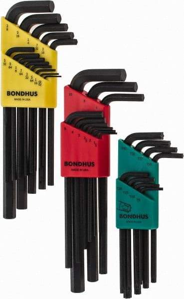 Bondhus - 30 Piece L-Key Hex Key Set - Hex Range 0.05 to 3/8", 8-5/8" OAL, Protanium High Torque Steel - Americas Industrial Supply