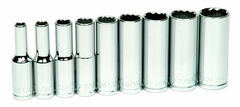 9 Piece - 3/8" Drive - Deep 12 Point Socket Set on Clip Rail SAE - Americas Industrial Supply