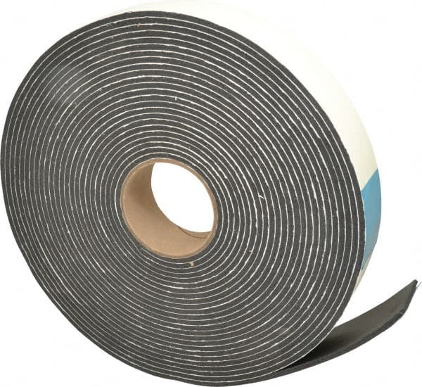 Made in USA - 3/16" Thick x 2" Wide x 45' Long Black Closed Cell PVC Foam Rubber Roll - Stock Length, Adhesive Back, 13 Lb/Cu Ft Density, -20°F to 130°F - Americas Industrial Supply