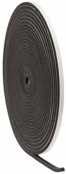Made in USA - 3/8" Thick x 1/2" Wide x 50' Long Gray Open Cell Polyurethane Foam Rubber Roll - Stock Length, Adhesive Back, 1.8 to 2.2 Lb/Cu Ft Density, -20°F to 160°F - Americas Industrial Supply