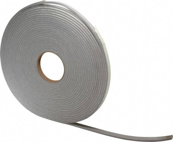 Made in USA - 3/16" Thick x 1/2" Wide x 30' Long Gray Closed Cell PVC Foam Rubber Roll - Stock Length, Adhesive Back, 8 Lb/Cu Ft Density, -20°F to 130°F - Americas Industrial Supply