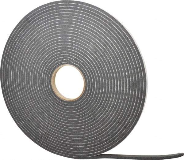 Made in USA - 1/4" Thick x 1/2" Wide x 45' Long Black Closed Cell PVC Foam Rubber Roll - Stock Length, Adhesive Back, 13 Lb/Cu Ft Density, -20°F to 130°F - Americas Industrial Supply