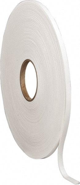 Made in USA - 1/8" Thick x 3/8" Wide x 75' Long White Closed Cell Polyethylene Foam Rubber Roll - Stock Length, Adhesive Back, 2 Lb/Cu Ft Density, -20°F to 170°F - Americas Industrial Supply
