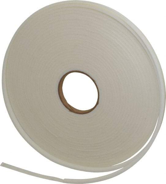Made in USA - 3/16" Thick x 1/2" Wide x 50' Long White Closed Cell Polyethylene Foam Rubber Roll - Stock Length, Adhesive Back, 2 Lb/Cu Ft Density, -20°F to 170°F - Americas Industrial Supply