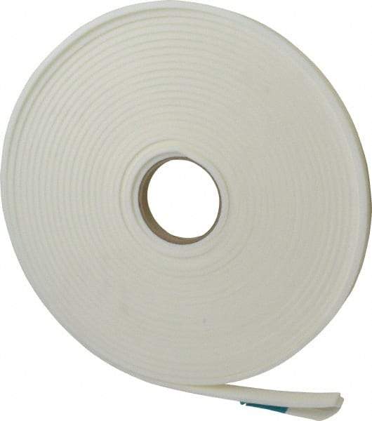 Made in USA - 1/4" Thick x 5/8" Wide x 50' Long White Closed Cell Polyethylene Foam Rubber Roll - Stock Length, Adhesive Back, 2 Lb/Cu Ft Density, -20°F to 170°F - Americas Industrial Supply