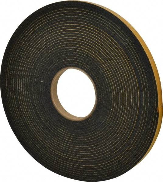 Made in USA - 5/32" Thick x 1/2" Wide x 50' Long Black Open Cell Natural Foam Rubber Roll - Stock Length, Adhesive Back, 24 to 30 Lb/Cu Ft Density, -20°F to 160°F - Americas Industrial Supply