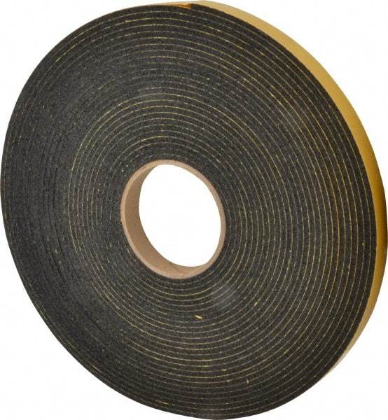 Made in USA - 5/32" Thick x 3/4" Wide x 50' Long Black Open Cell Natural Foam Rubber Roll - Stock Length, Adhesive Back, 24 to 30 Lb/Cu Ft Density, -20°F to 160°F - Americas Industrial Supply