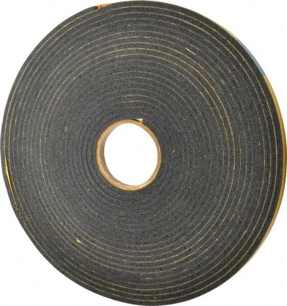 Made in USA - 1/4" Thick x 1/2" Wide x 50' Long Black Open Cell Natural Foam Rubber Roll - Stock Length, Adhesive Back, 24 to 30 Lb/Cu Ft Density, -20°F to 160°F - Americas Industrial Supply