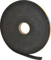 Made in USA - 1/4" Thick x 1" Wide x 50' Long Black Open Cell Natural Foam Rubber Roll - Stock Length, Adhesive Back, 24 to 30 Lb/Cu Ft Density, -20°F to 160°F - Americas Industrial Supply