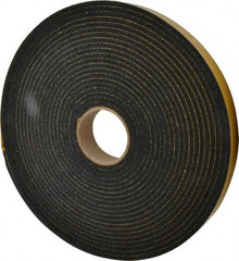 Made in USA - 1/4" Thick x 1-1/2" Wide x 50' Long Black Open Cell Natural Foam Rubber Roll - Stock Length, Adhesive Back, 24 to 30 Lb/Cu Ft Density, -20°F to 160°F - Americas Industrial Supply