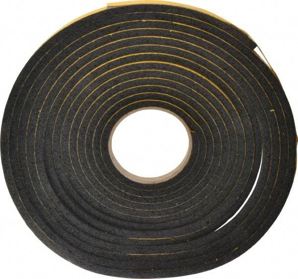 Made in USA - 5/16" Thick x 3/8" Wide x 25' Long Black Open Cell Natural Foam Rubber Roll - Stock Length, Adhesive Back, 24 to 30 Lb/Cu Ft Density, -20°F to 160°F - Americas Industrial Supply