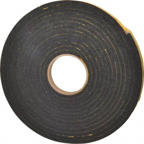 Made in USA - 5/16" Thick x 3/4" Wide x 25' Long Black Open Cell Natural Foam Rubber Roll - Stock Length, Adhesive Back, 24 to 30 Lb/Cu Ft Density, -20°F to 160°F - Americas Industrial Supply
