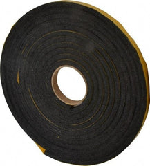 Made in USA - 7/16" Thick x 5/8" Wide x 25' Long Black Open Cell Natural Foam Rubber Roll - Stock Length, Adhesive Back, 24 to 30 Lb/Cu Ft Density, -20°F to 160°F - Americas Industrial Supply