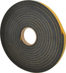 Made in USA - 7/16" Thick x 3/4" Wide x 25' Long Black Open Cell Natural Foam Rubber Roll - Stock Length, Adhesive Back, 24 to 30 Lb/Cu Ft Density, -20°F to 160°F - Americas Industrial Supply