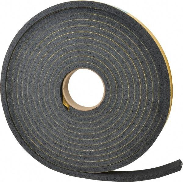 Made in USA - 7/16" Thick x 1" Wide x 25' Long Black Open Cell Natural Foam Rubber Roll - Stock Length, Adhesive Back, 24 to 30 Lb/Cu Ft Density, -20°F to 160°F - Americas Industrial Supply