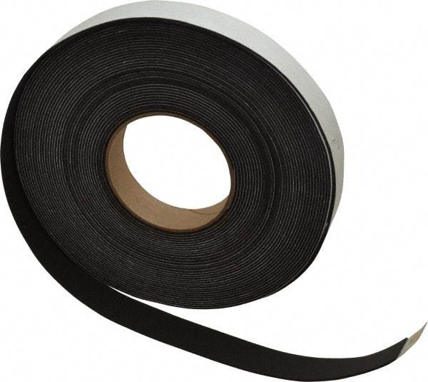 Made in USA - 1/16" Thick x 1" Wide x 50' Long Black Closed Cell Neoprene-Blend Spring Rubber Roll - Stock Length, Adhesive Back, 8 to 11 Lb/Cu Ft Density, -40°F to 158°F - Americas Industrial Supply