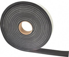 Made in USA - 3/8" Thick x 2" Wide x 25' Long Black Closed Cell Neoprene-Blend Spring Rubber Roll - Stock Length, Adhesive Back, 8 to 11 Lb/Cu Ft Density, -40°F to 158°F - Americas Industrial Supply